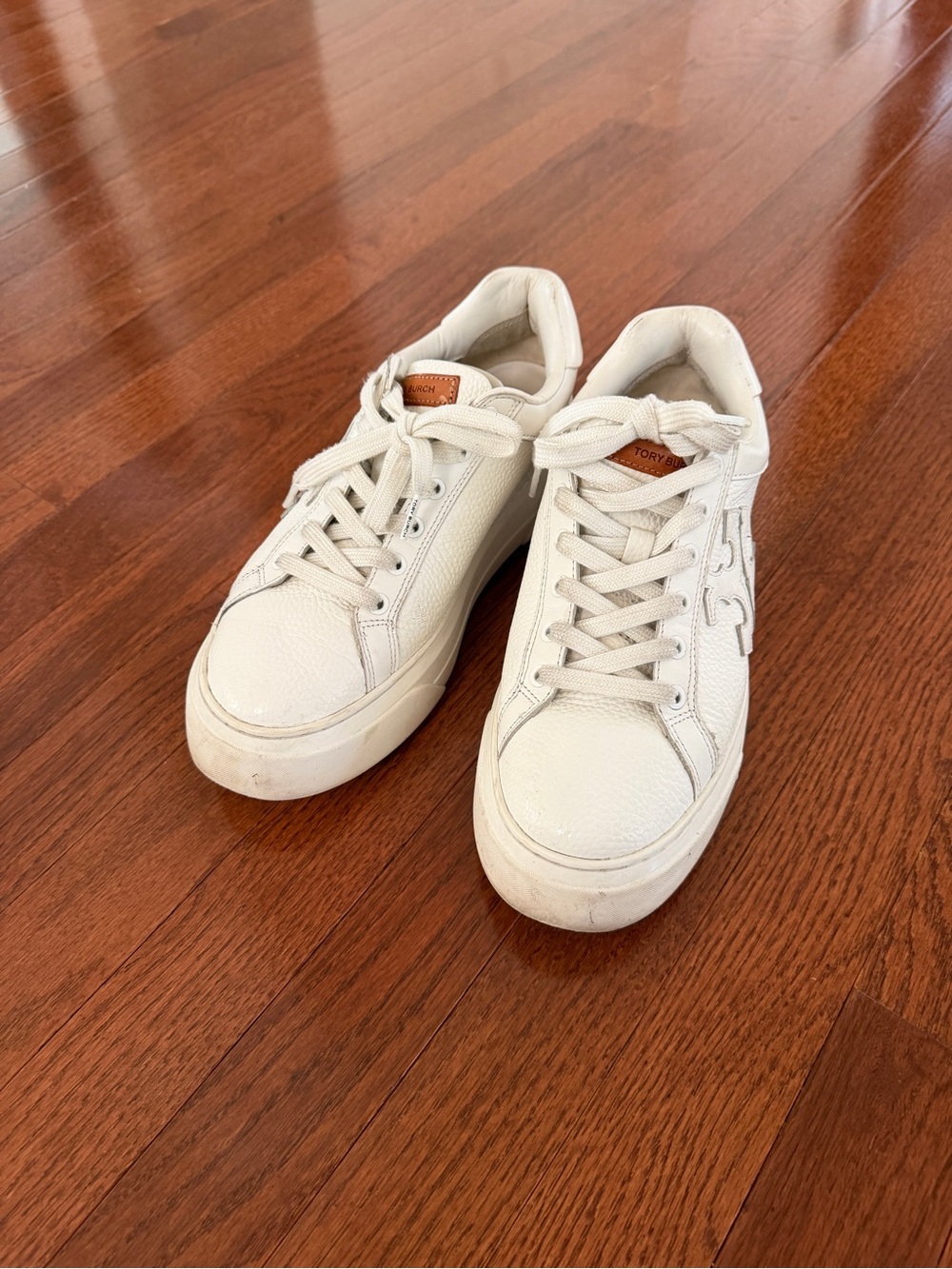 Tory Burch Off-White Leather Lace-Up Sneakers